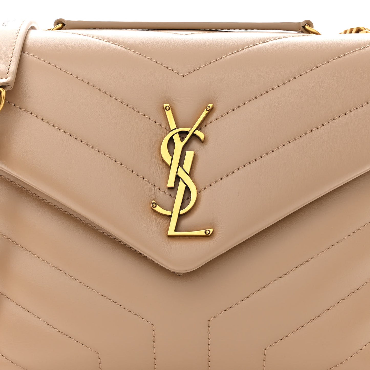 Calfskin Y Quilted Monogram Small Loulou Chain Satchel Dark Beige