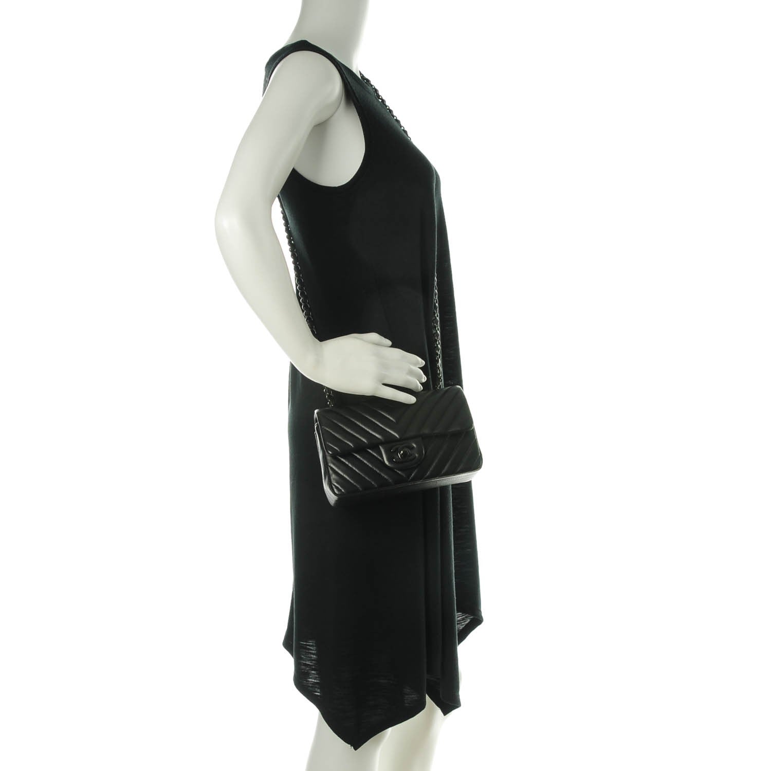 Chanel Lambskin Chevron Quilted Mini Rectangular Flap So Black 2 of 8
