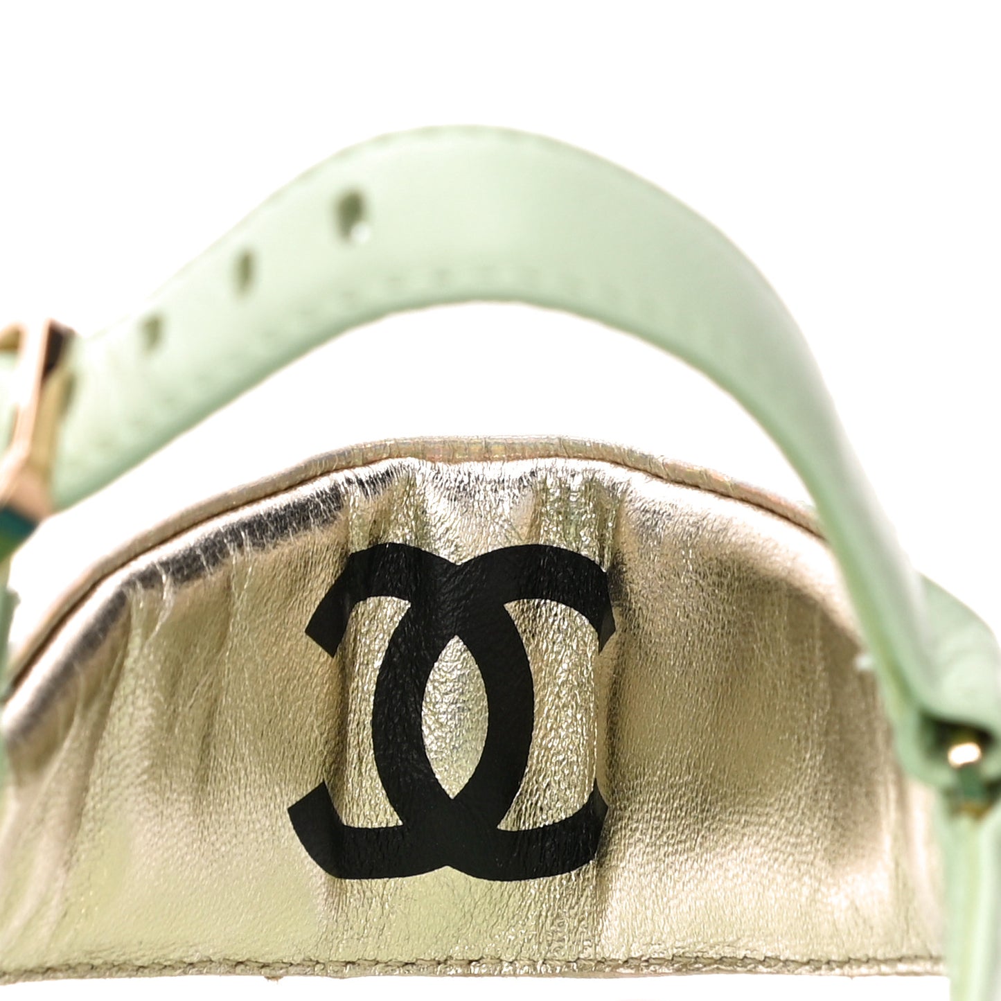 Lambskin Logo Platform Sandals 39 Turquoise Green Gold