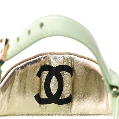 Chanel Lambskin Logo Platform Sandals 39 Turquoise Green Gold 10 of 10