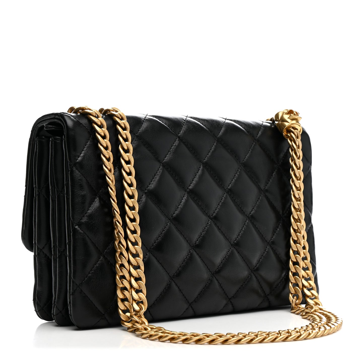 Lambskin Quilted Medium Pillow Crush Flap Bag Black