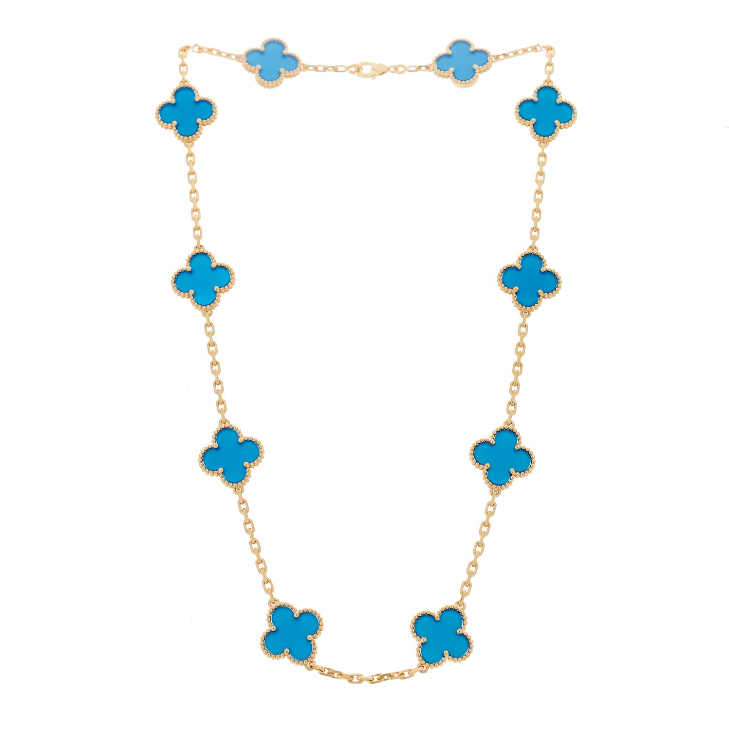 Van Cleef & Arpels 18K Yellow Gold Blue Agate 10 Motifs Vintage Alhambra Necklace 3 of 7