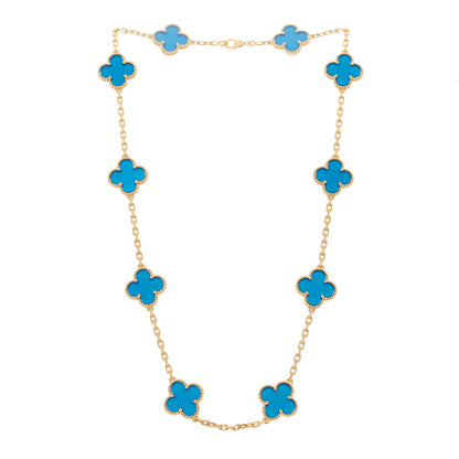 Van Cleef & Arpels 18K Yellow Gold Blue Agate 10 Motifs Vintage Alhambra Necklace 3 of 7