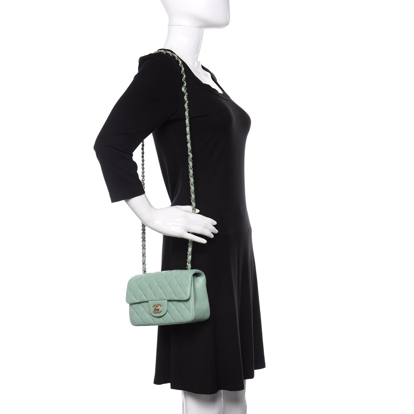 Lambskin Quilted Mini Rectangular Flap Light Green
