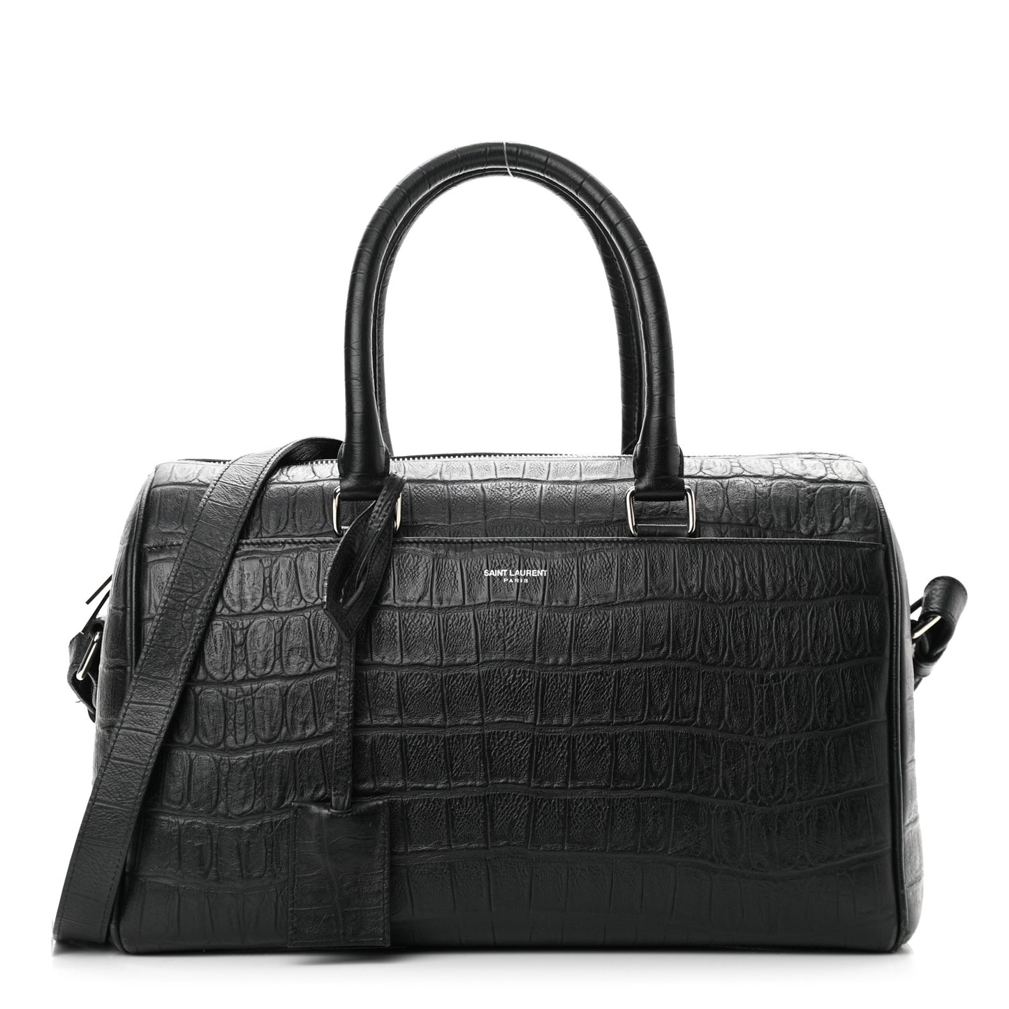Calfskin Crocodile Embossed Classic Duffle Bag Black
