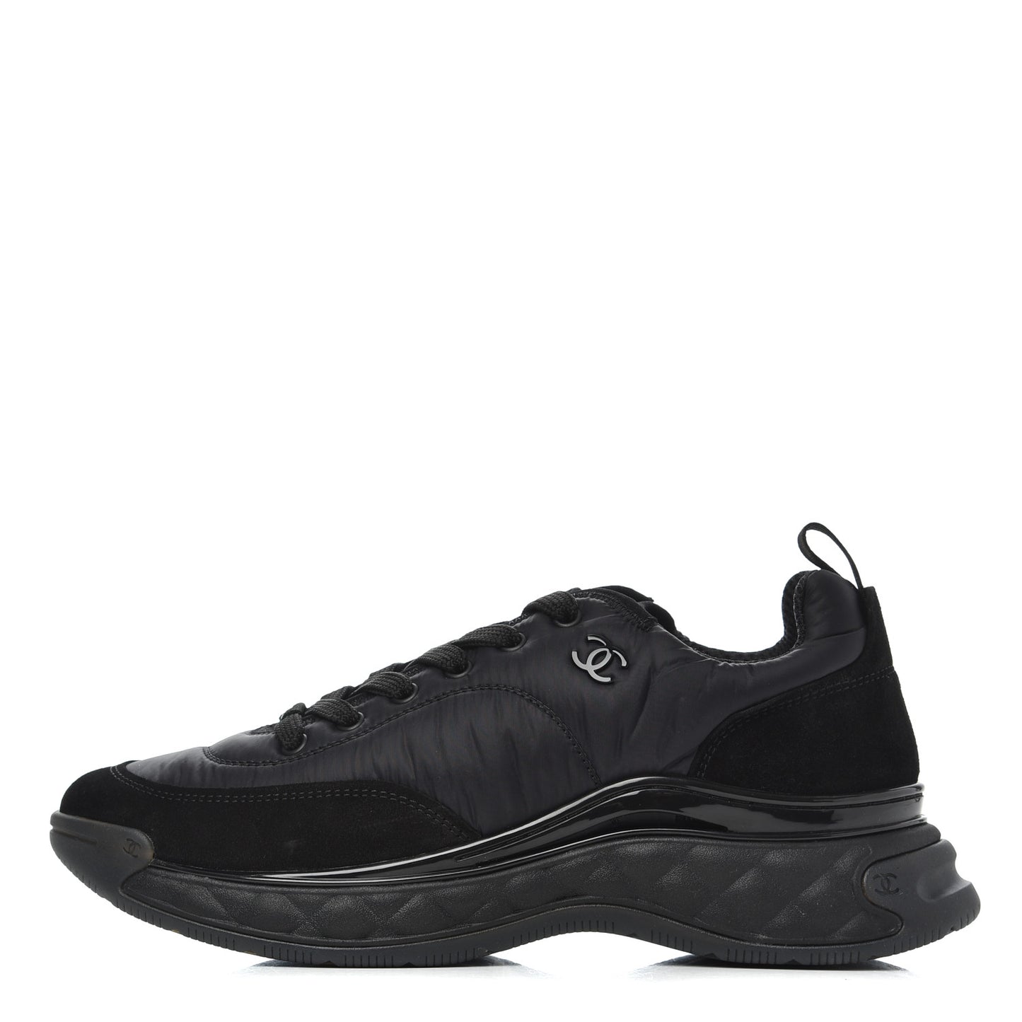 Nylon Suede Calfskin CC Sneakers 40.5 Black