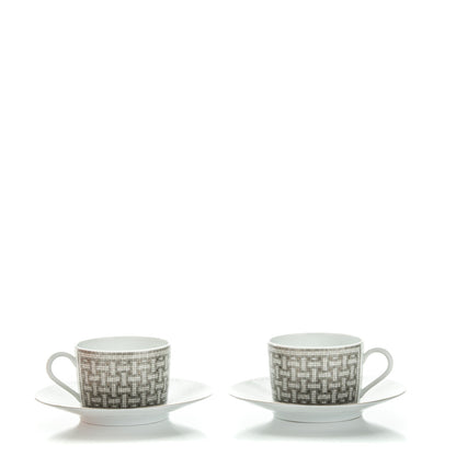 Hermes Porcelain Mosaique Au 24 Platine Tea Cup And Saucer Set Of 2 1 of 12