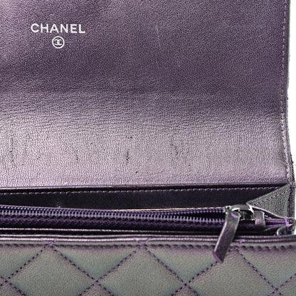 Chanel Iridescent Lambskin Quilted Large Gusset Flap Wallet Purple 10 of 13