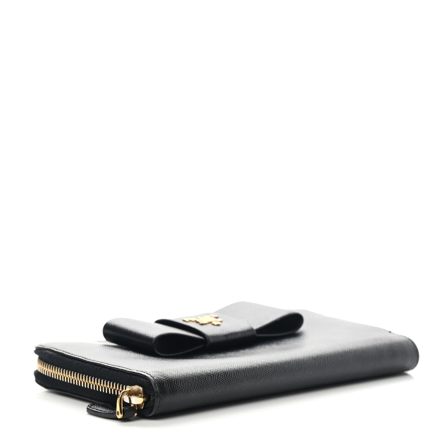 Saffiano Fiocco Bow Zip Around Wallet Black