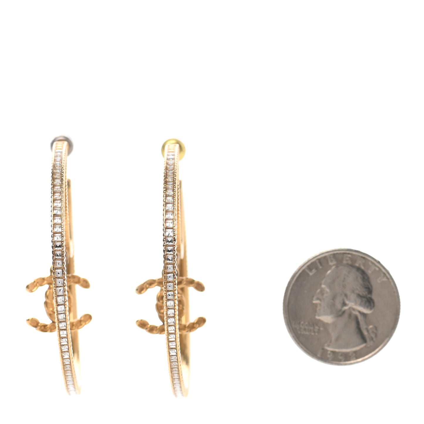 Baguette Crystal CC Drop Hoop Earrings Gold
