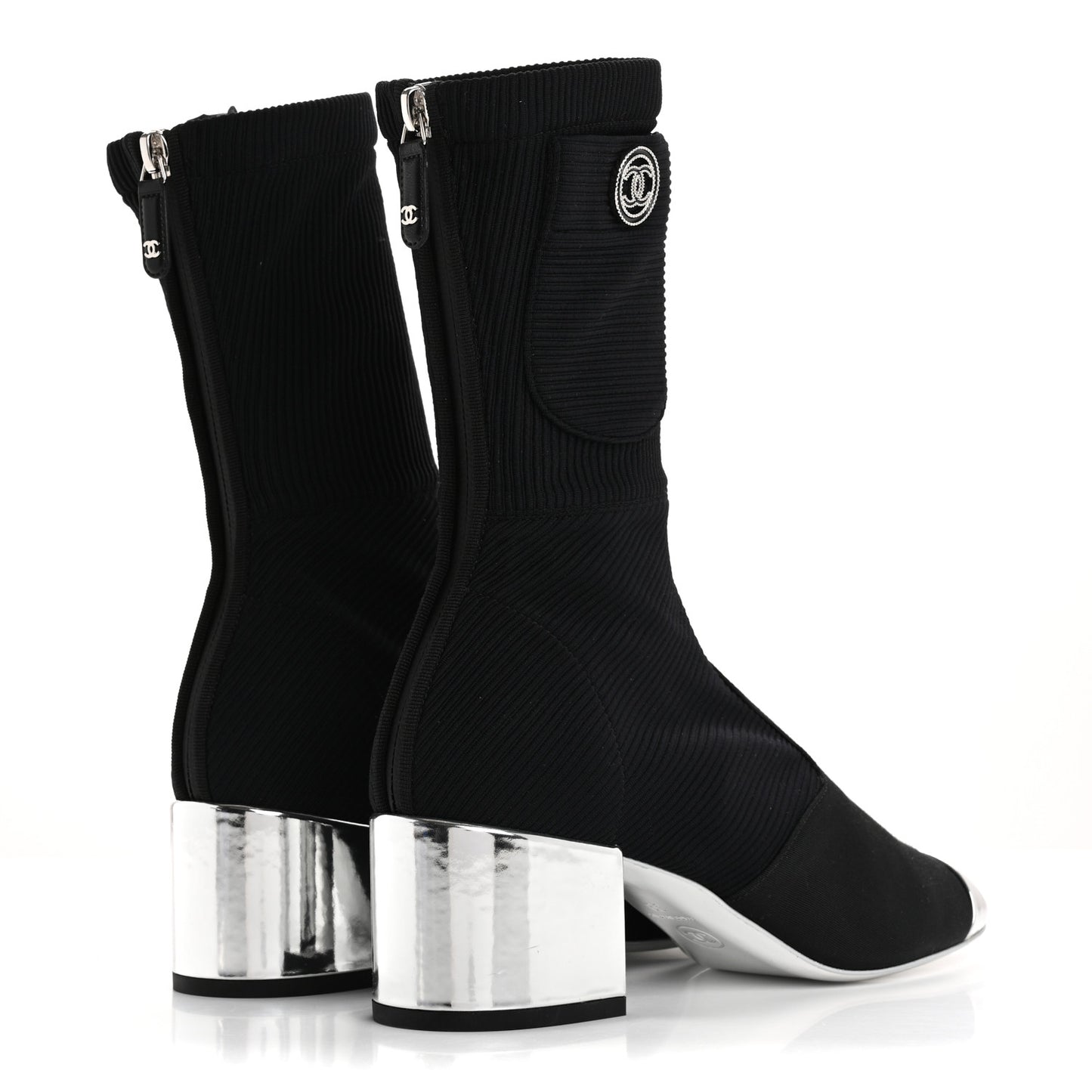 Grosgrain Knit Cap Toe CC Sock Boots 39 Black Silver