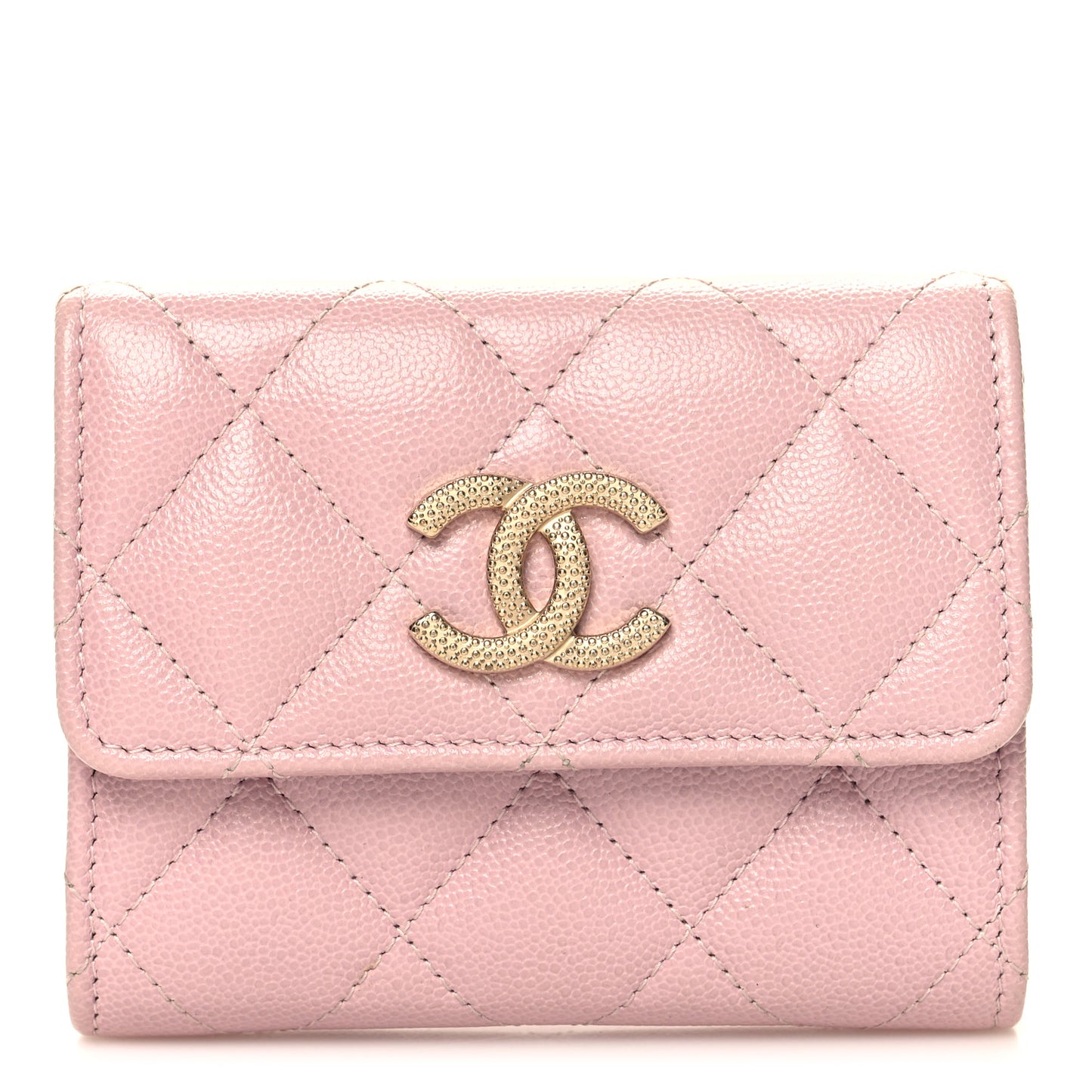 Caviar Quilted Studded CC Flap Card Holder Light Pink