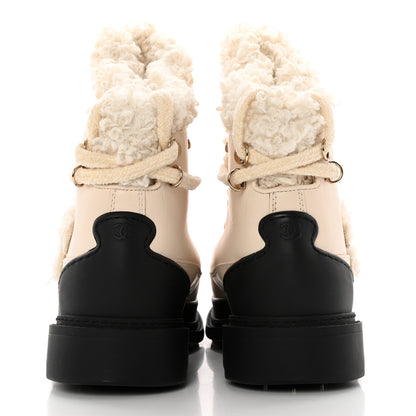 Chanel Calfskin Shearling CC Lace Up Boots 36 Light Beige Ivory 5 of 16
