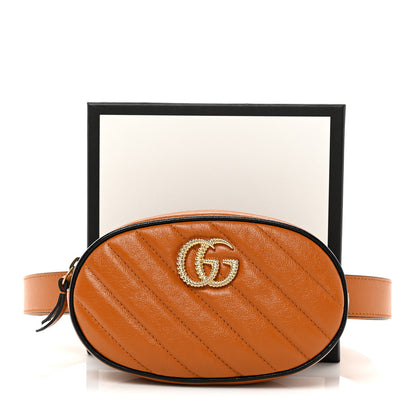 Gucci Vintage Effect Calfskin Matelasse Diagonal Torchon GG Marmont Belt Bag 95 38 Cognac 11 of 11