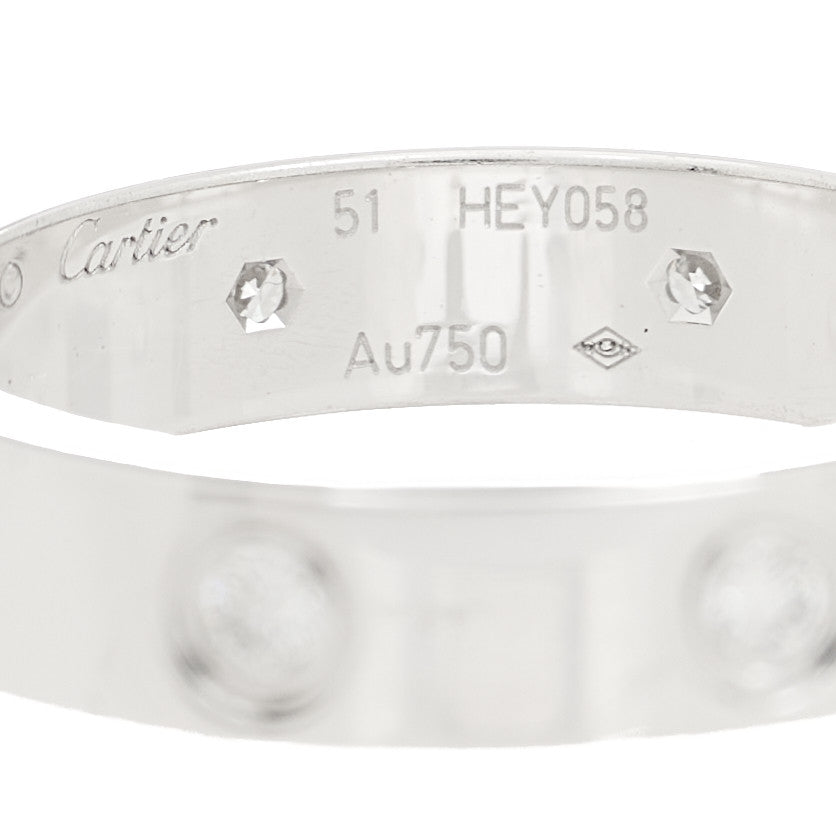 Cartier 18K White Gold 8 Diamond 4mm Wedding Band LOVE Ring 51 5.75 5 of 6