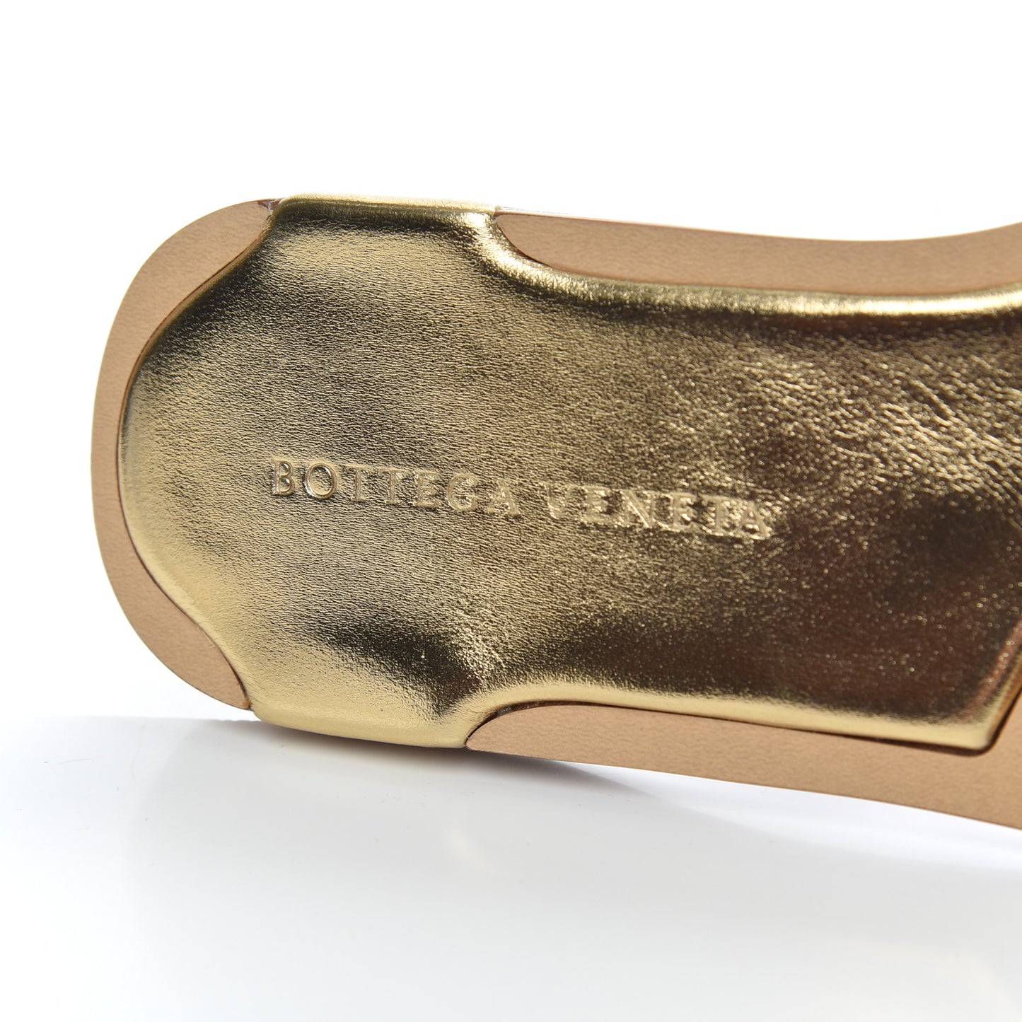 Laminated Nappa Intrecciato Squared Toe Flat Sandals 36 Gold