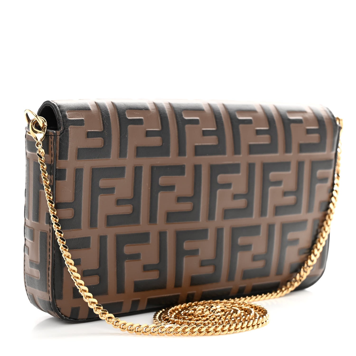 Fendi Vitello Soft F is Fendi Bi-Color FF 1974 Embossed Envelope Wallet On Chain with Pouches Maya Black 4 of 12