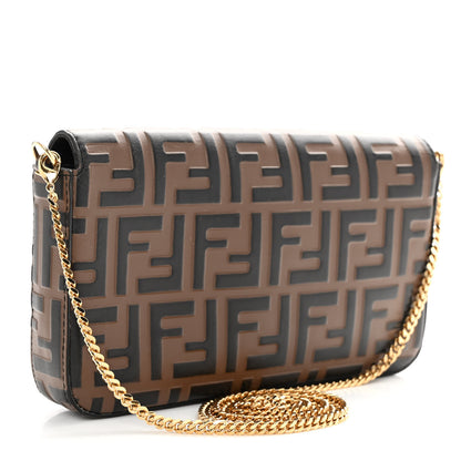 Fendi Vitello Soft F is Fendi Bi-Color FF 1974 Embossed Envelope Wallet On Chain with Pouches Maya Black 4 of 12