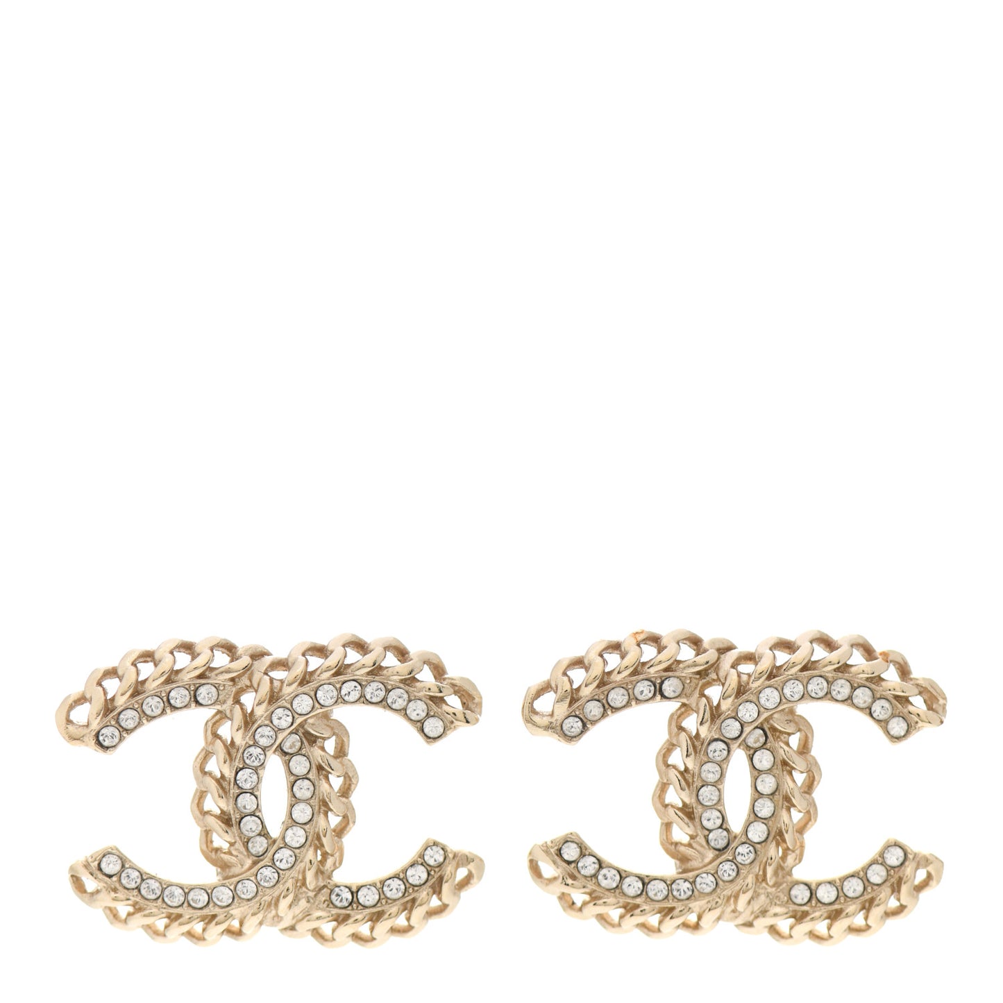 Crystal Chain CC Earrings Gold