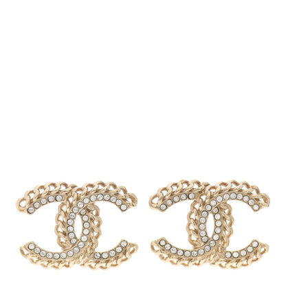 Chanel Crystal Chain CC Earrings Gold 1 of 5
