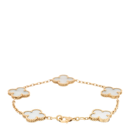 Van Cleef & Arpels 18K Yellow Gold Mother of Pearl 5 Motifs Vintage Alhambra Bracelet 2 of 4