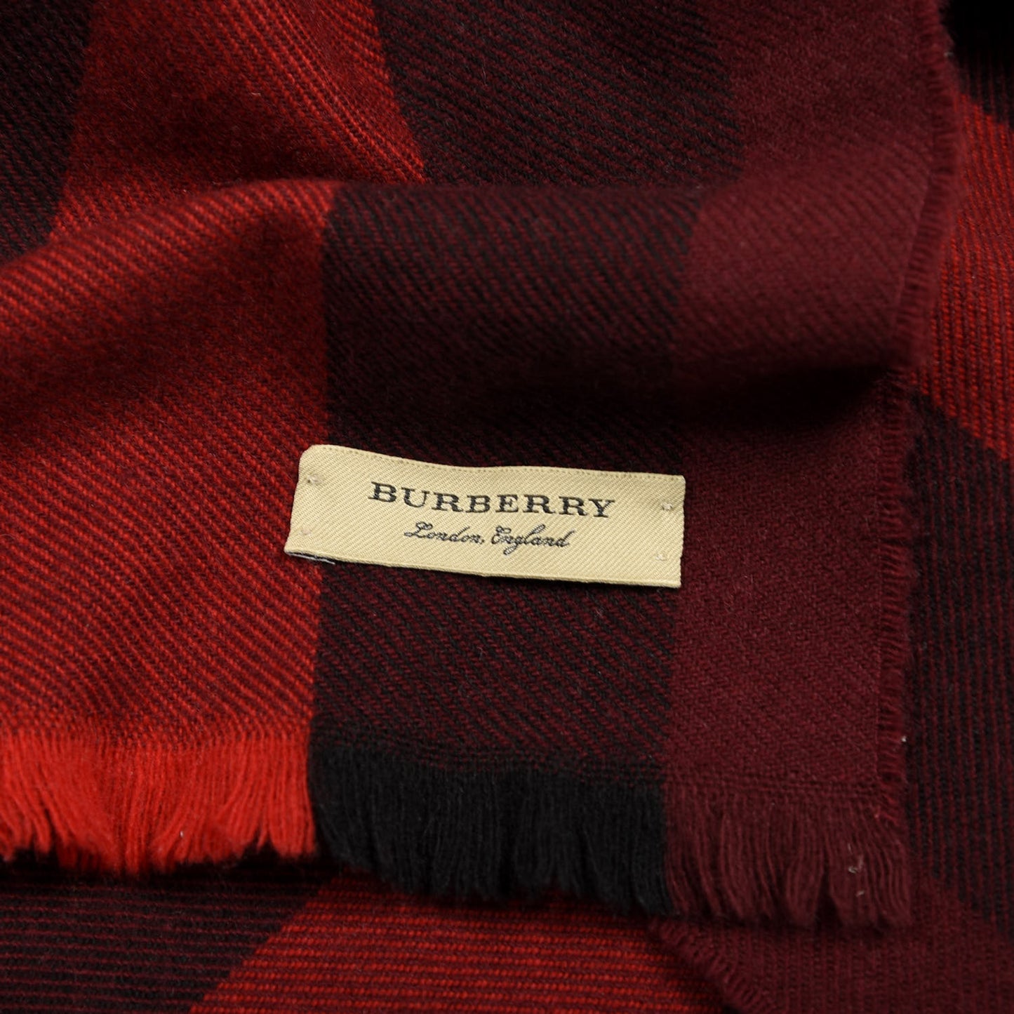 Wool Cashmere Giant Exploded Check Fringe Scarf Claret