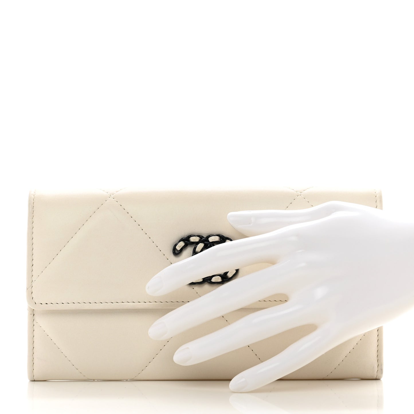 Lambskin Quilted Chanel 19 Flap Wallet White Black