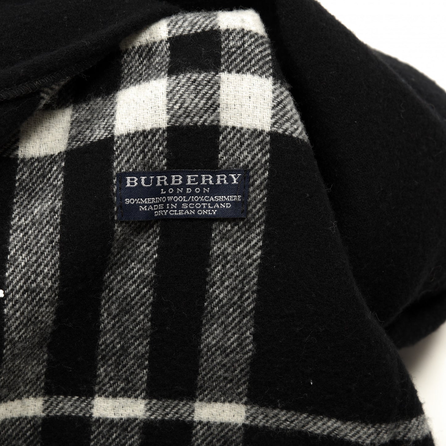 Merino Wool Cashmere Vintage Check Fringe Scarf Black