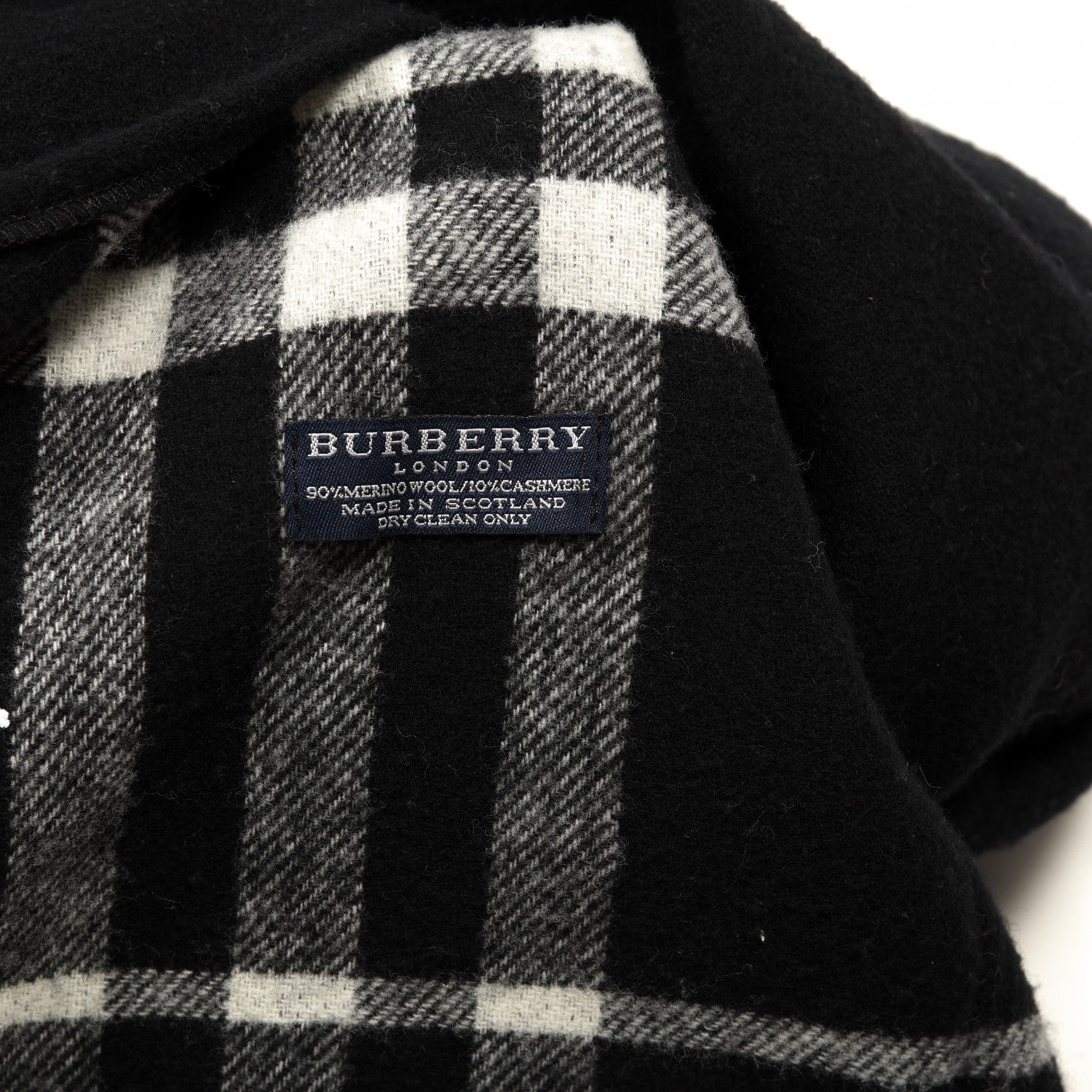 Burberry Merino Wool Cashmere Vintage Check Fringe Scarf Black 3 of 3