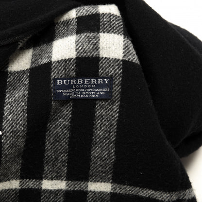 Burberry Merino Wool Cashmere Vintage Check Fringe Scarf Black 3 of 3