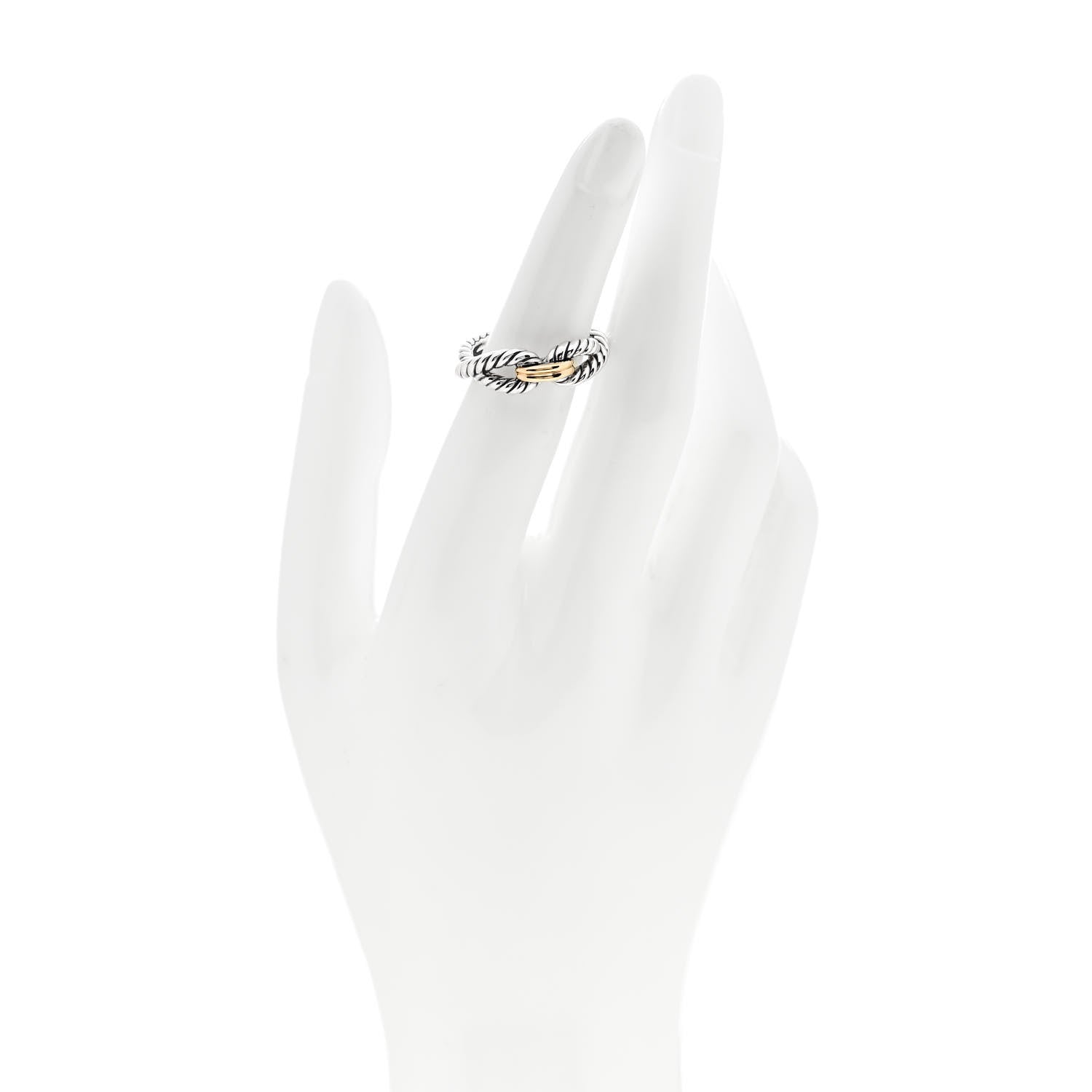 David Yurman Sterling Silver 18K Yellow Gold Cable Loop Ring 54 6.75 2 of 4