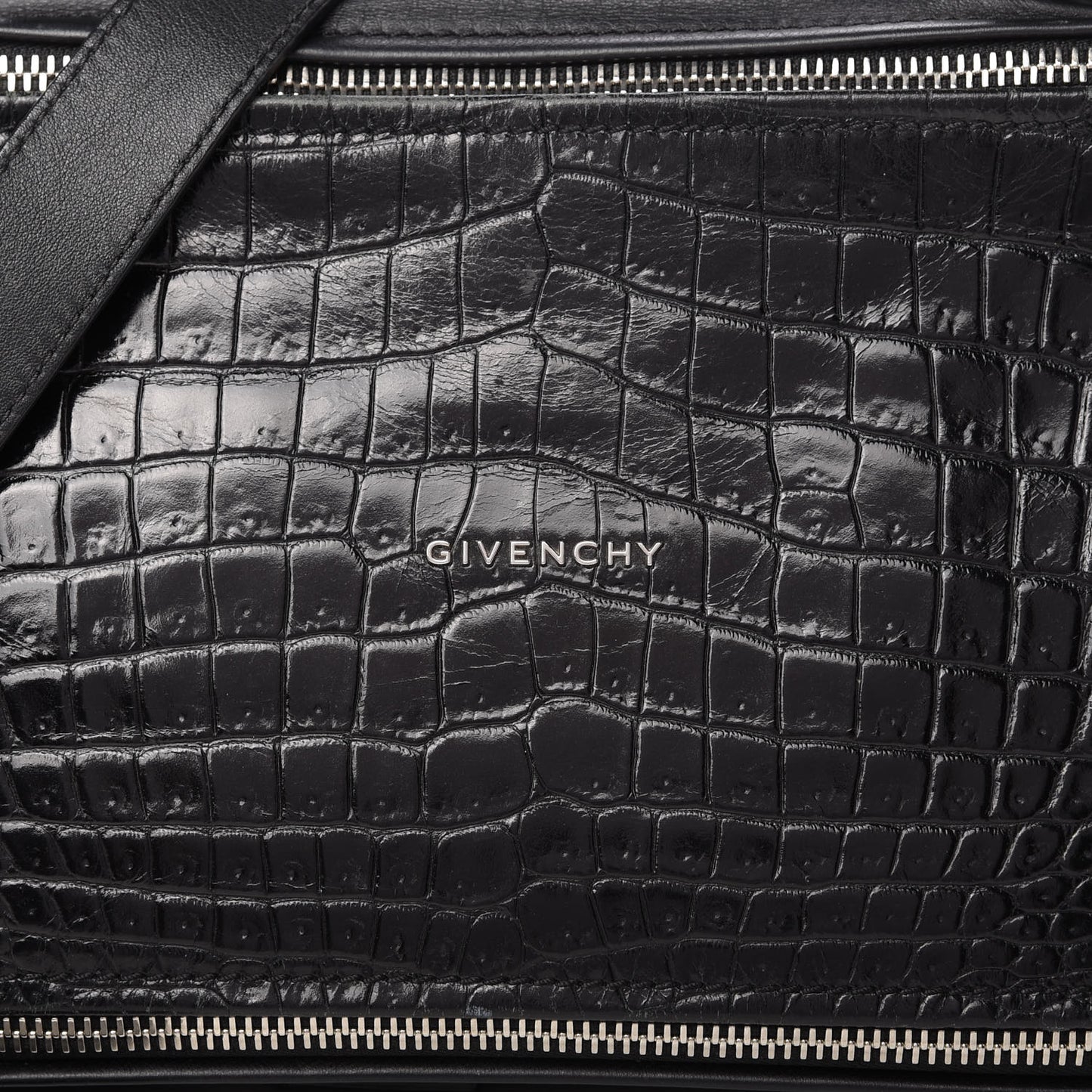 Smooth Calfskin Crocodile Embossed Medium Pandora Black