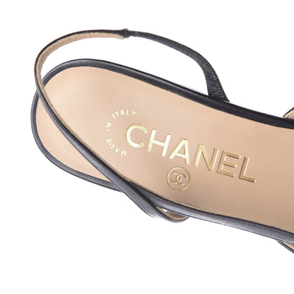 Chanel Goatskin Grosgrain Cap Toe CC Slingback Sandals 36 Black 8 of 11
