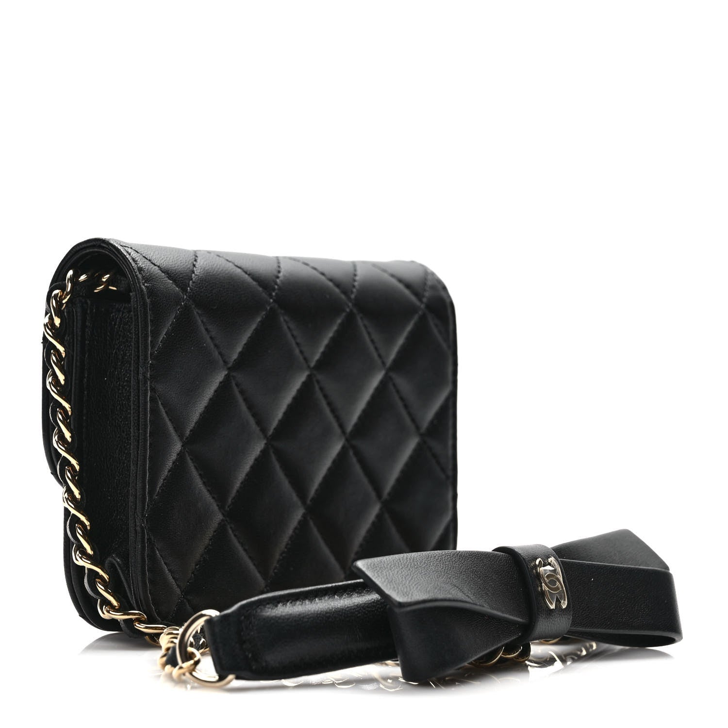 Chanel Lambskin Quilted Mini Coco Bow Clutch With Chain Black 3 of 10