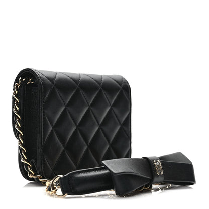 Chanel Lambskin Quilted Mini Coco Bow Clutch With Chain Black 3 of 10