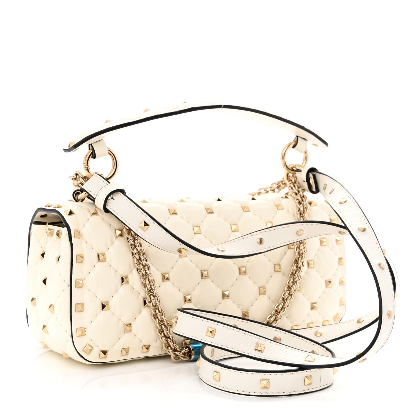 Calfskin Rockstud Spike Convertible Shoulder Bag Ivory