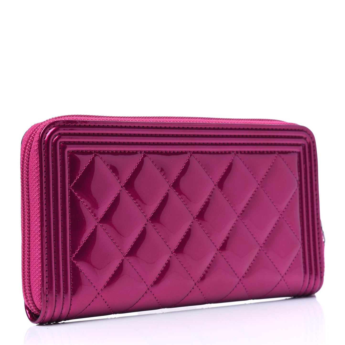 Metallic Patent Calfskin Quilted Boy L-Gusset Zip Wallet Pink