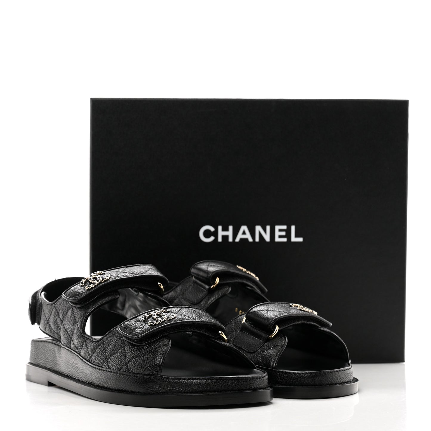 Grained Calfskin Velcro Dad Sandals 40 Black