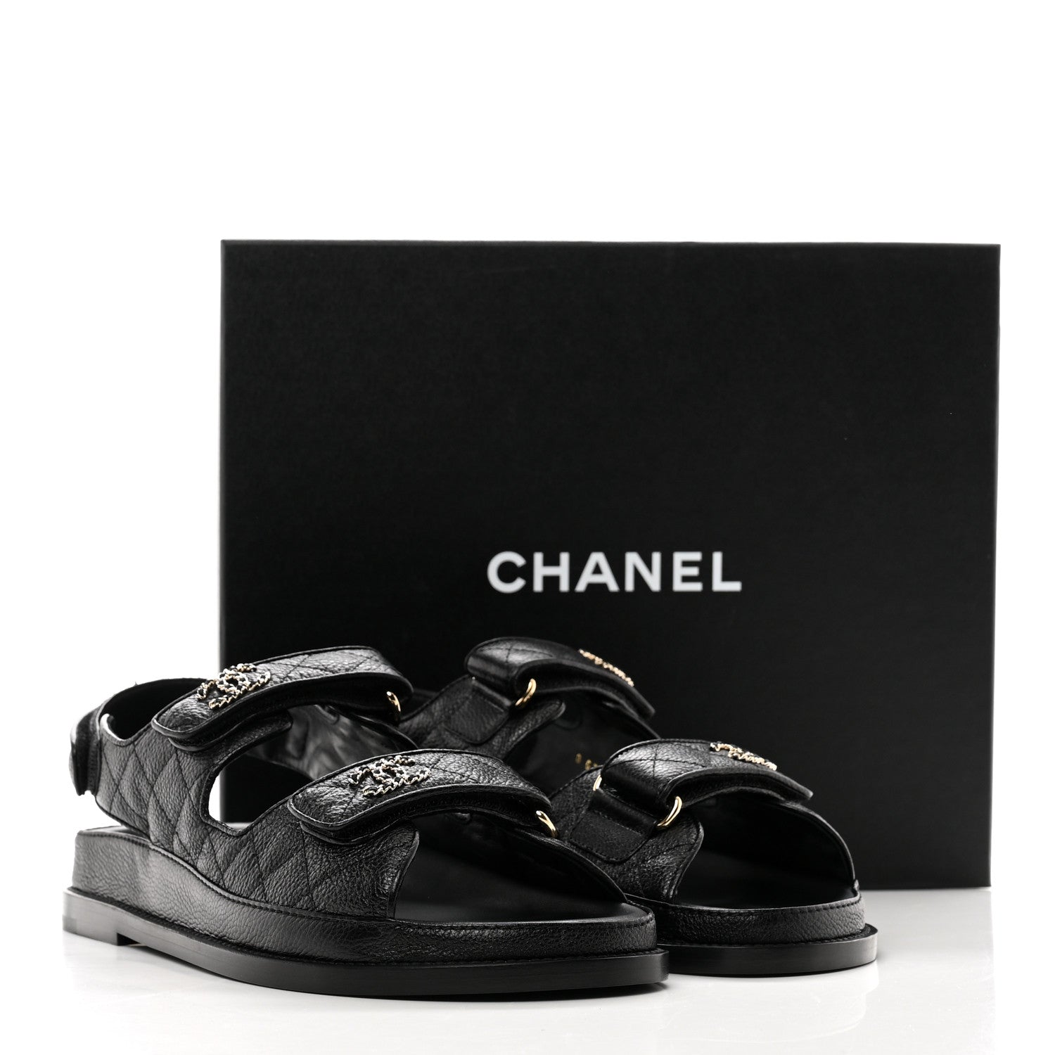 Chanel Grained Calfskin Velcro Dad Sandals 40 Black 9 of 9