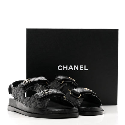 Chanel Grained Calfskin Velcro Dad Sandals 40 Black 9 of 9
