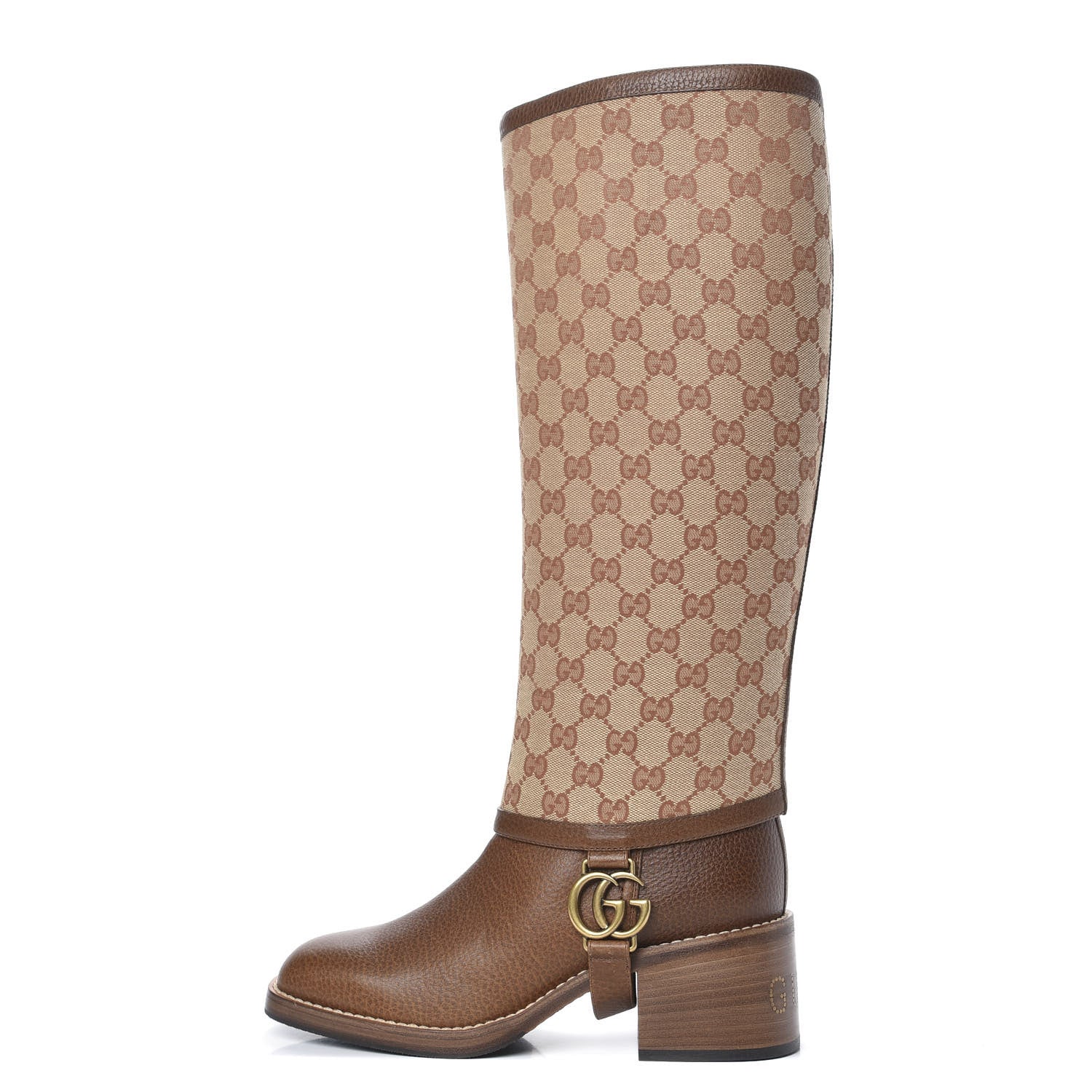 Gucci GG Monogram Calfskin Lola Tall Boots 38 Beige Ruggine Cuir 1 of 7