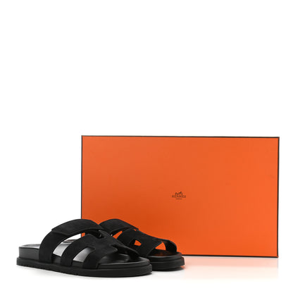 Hermes Suede Goatskin Womens Chypre Sandals 37 Black 9 of 9