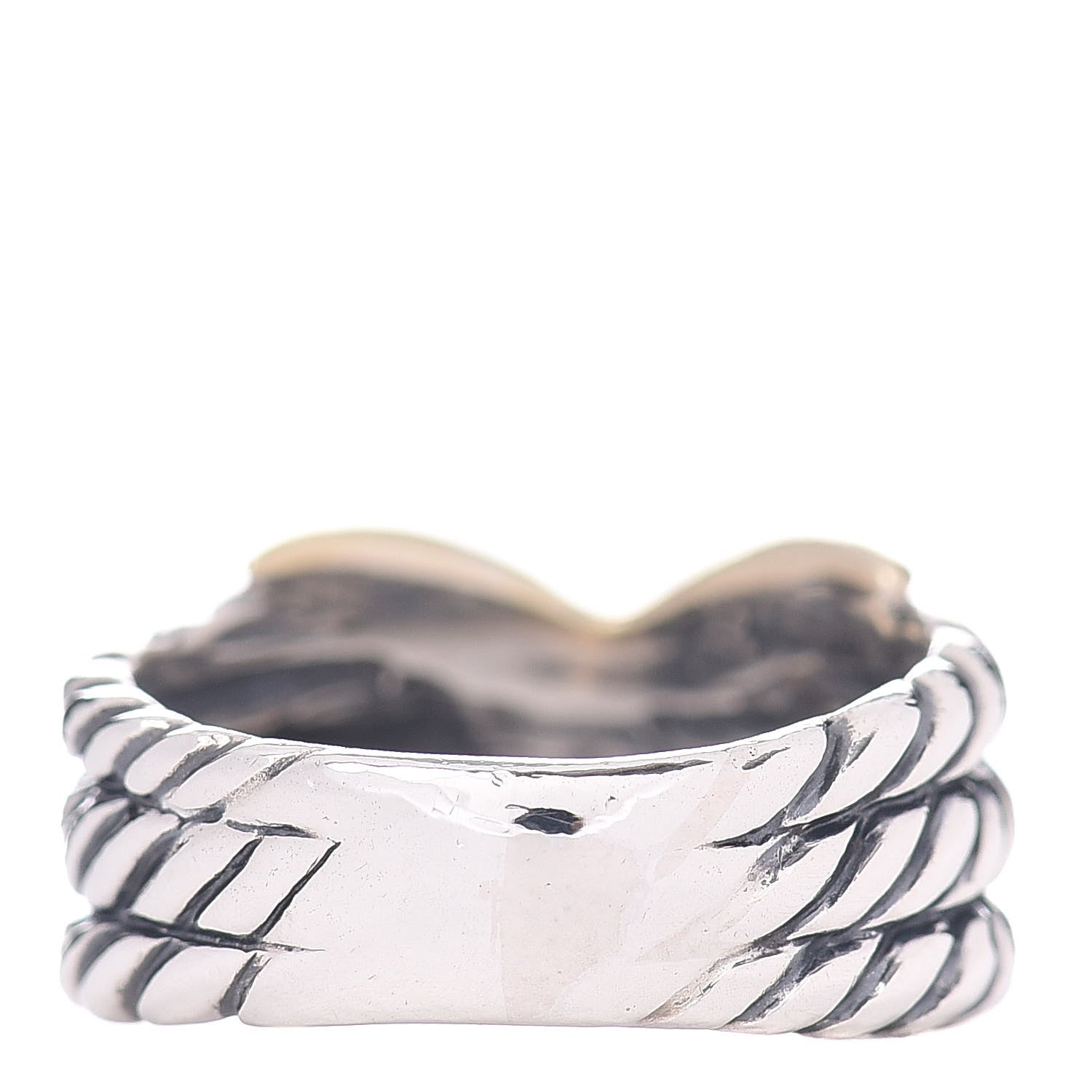 David Yurman Sterling Silver 18K Yellow Gold 11mm X Triple Row Ring 50 5.25 4 of 5