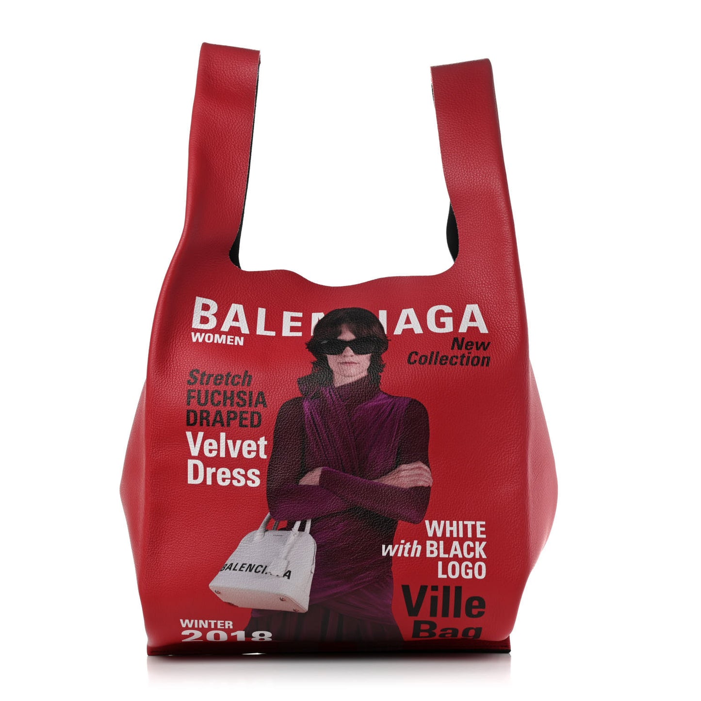 Grained Calfskin Winter 18 Campaign Medium Supermarket Tote Red Blue