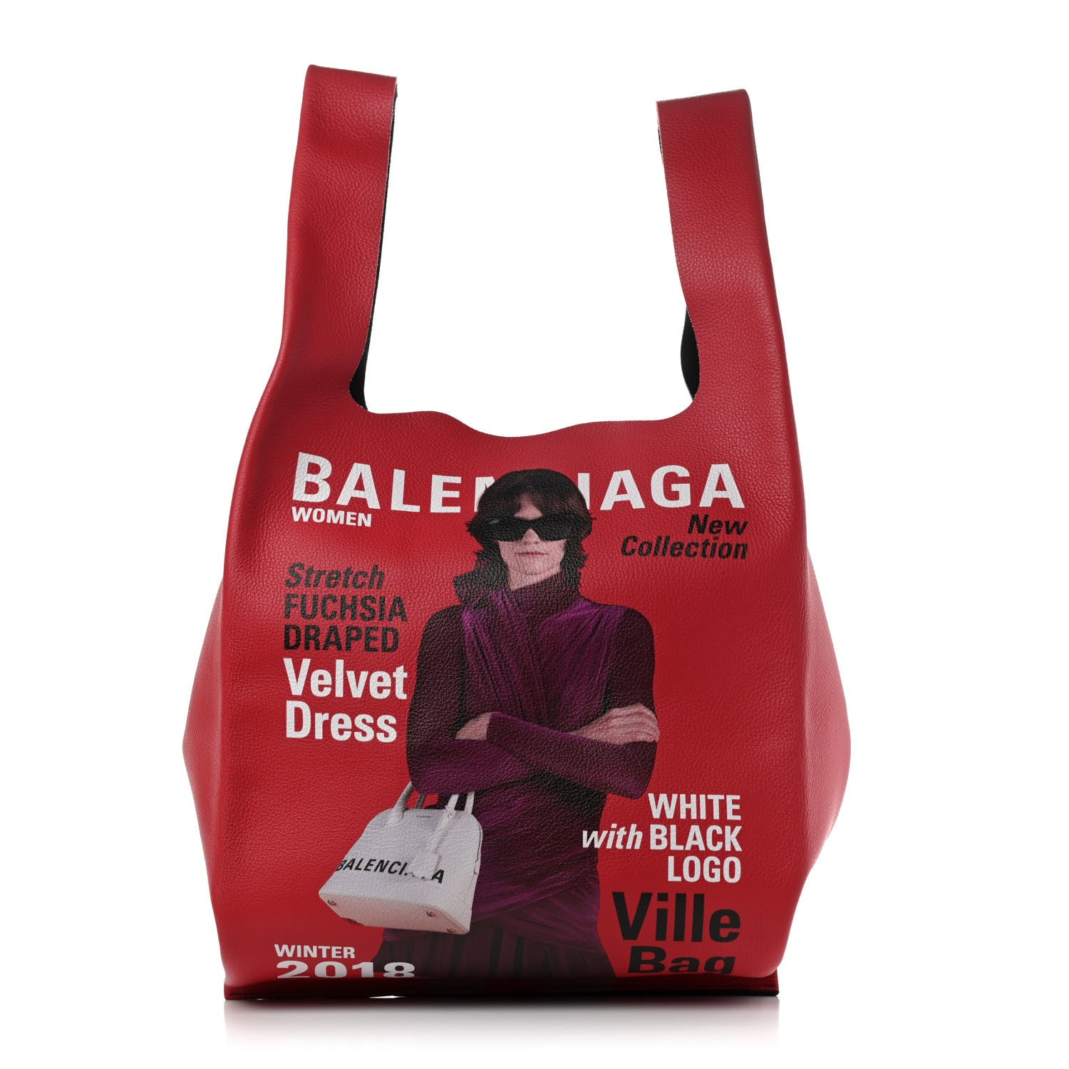 Balenciaga Grained Calfskin Winter 18 Campaign Medium Supermarket Tote Red Blue 3 of 12