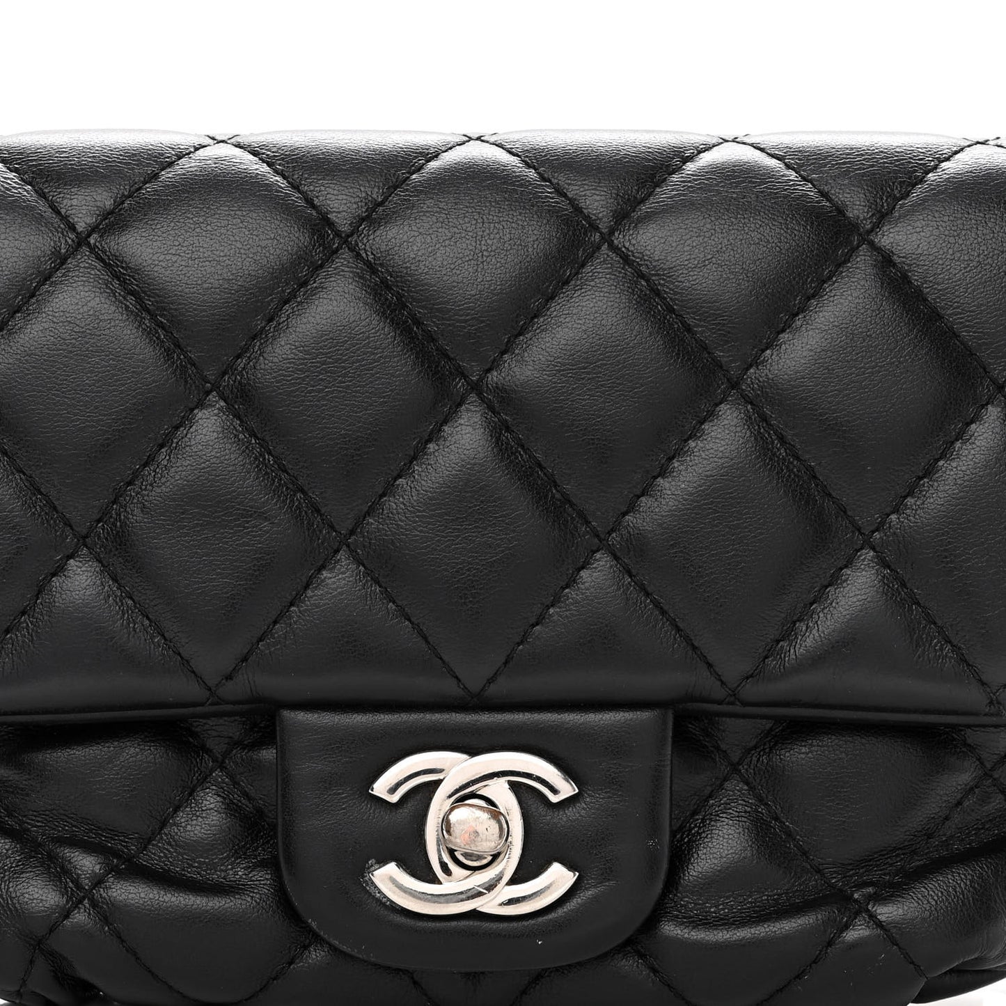 Calfskin Quilted CC Uniform Flap Belt Bag Black