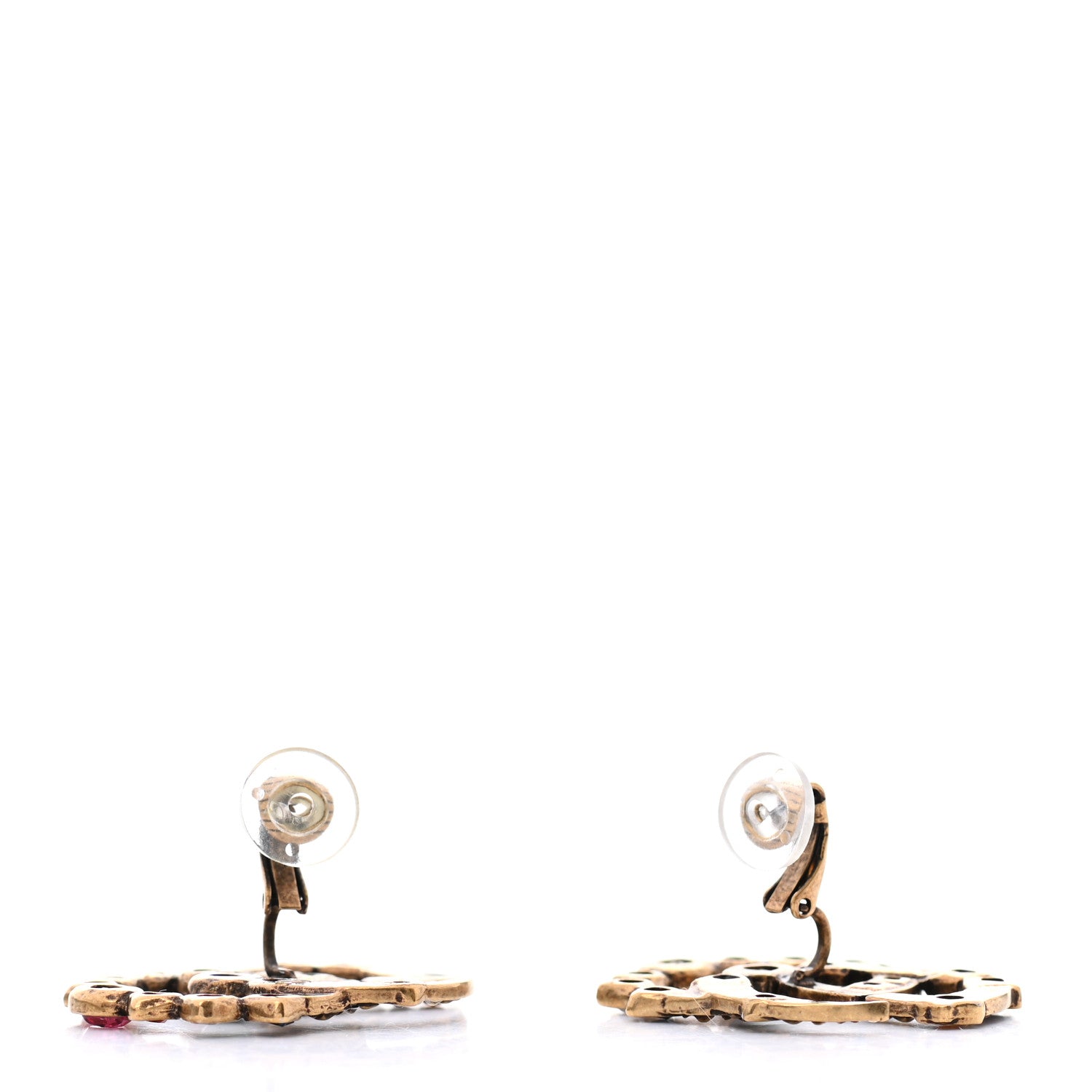 Gucci Crystal Double G Clip On Earrings Aged Gold Multicolor 3 of 5