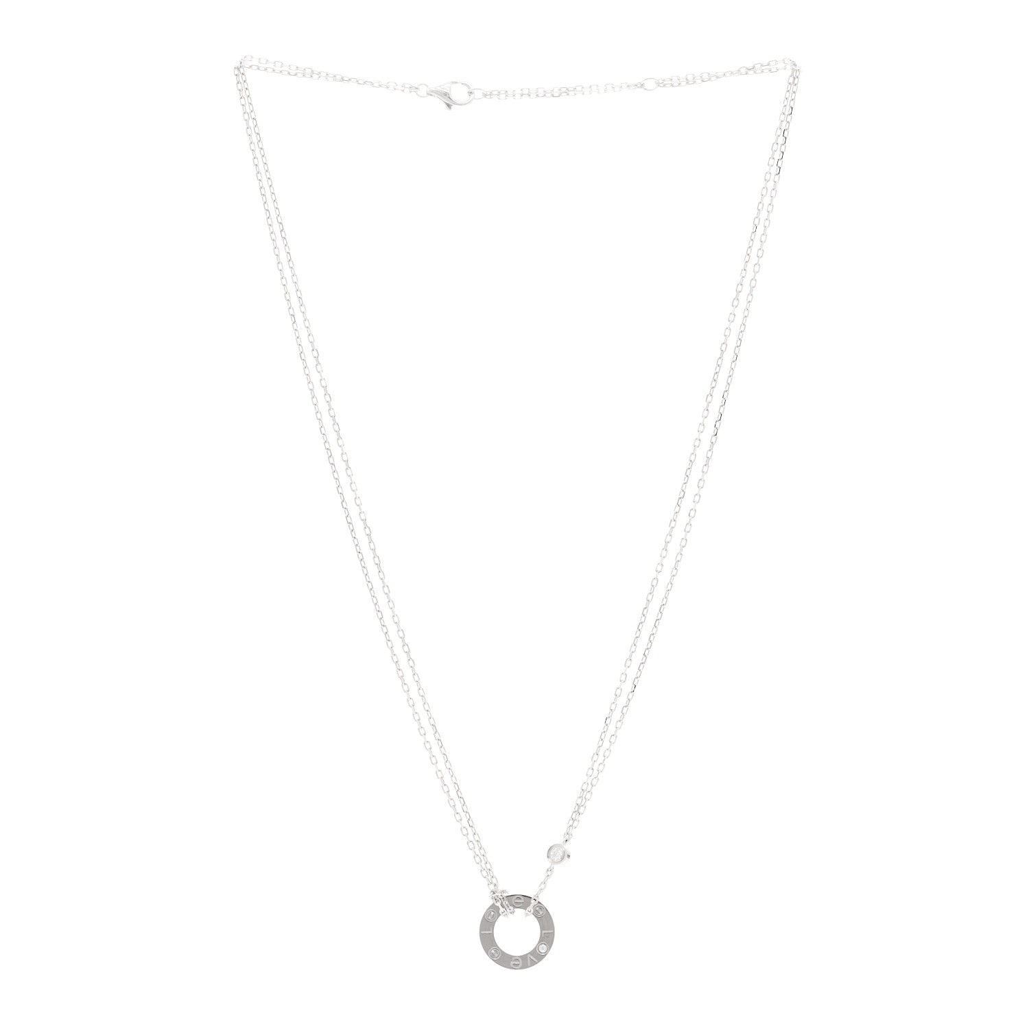 Cartier 18K White Gold 2 Diamond LOVE Necklace 3 of 4