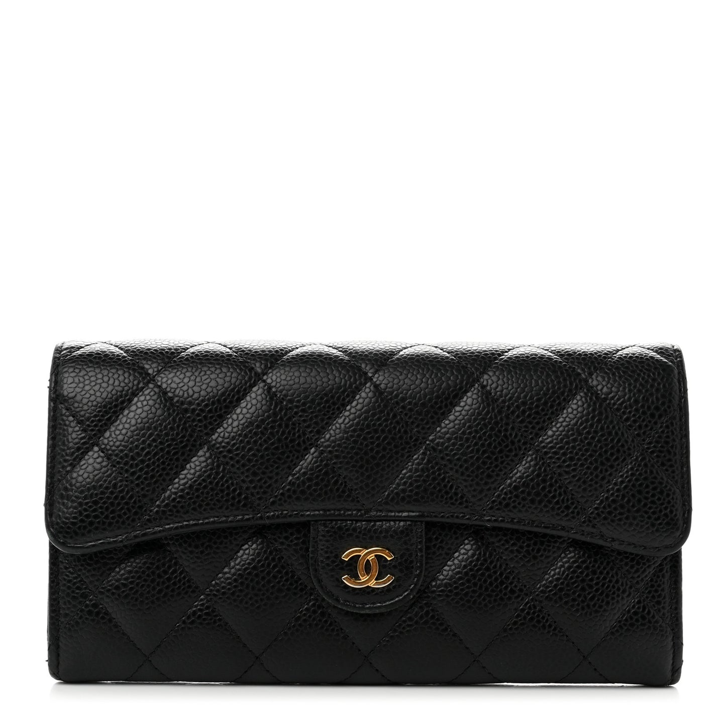 Caviar Quilted Large Gusset Flap Wallet Black