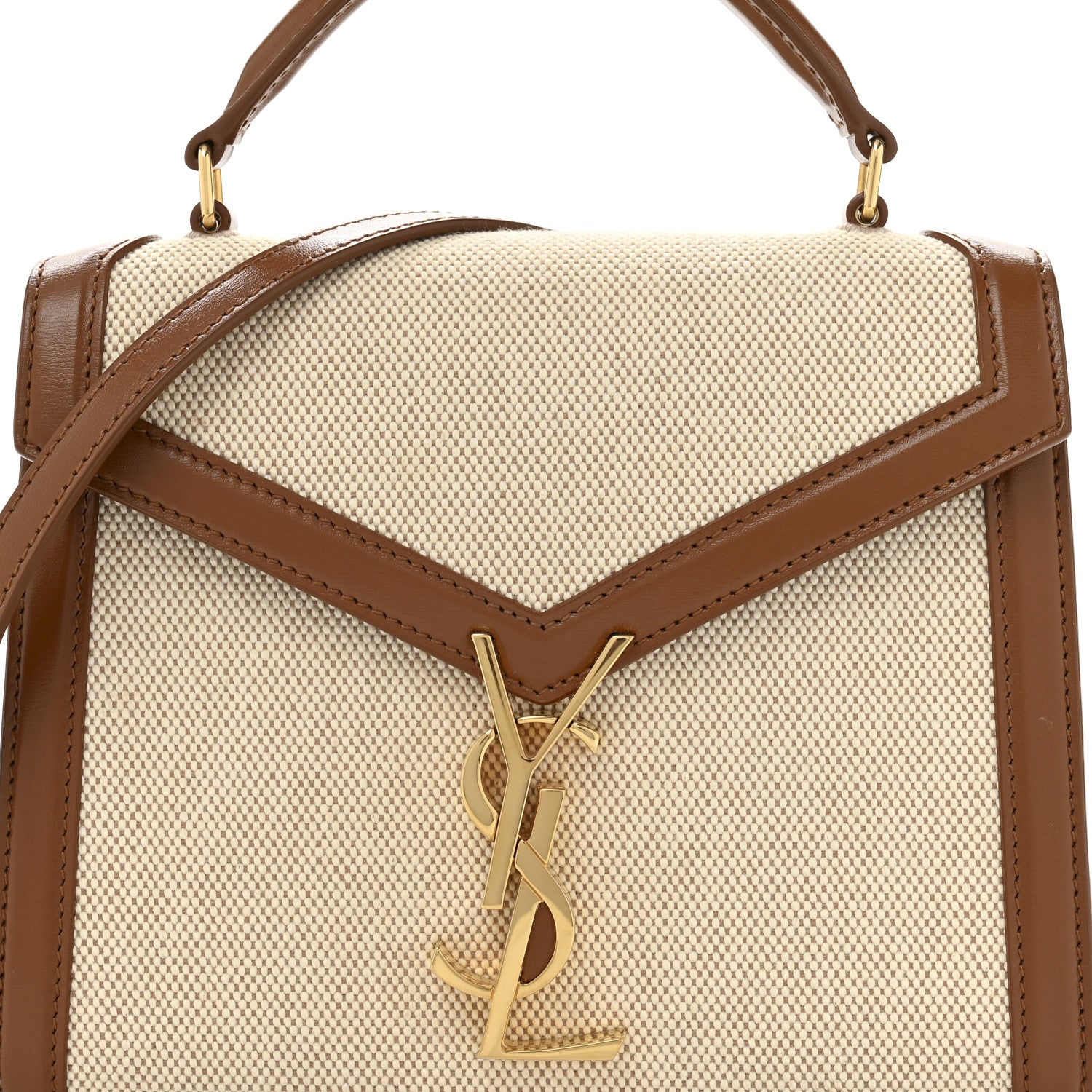 Saint Laurent Canvas Calfskin Mini Classic Monogram Cassandra Top Handle Tan Natural 7 of 12